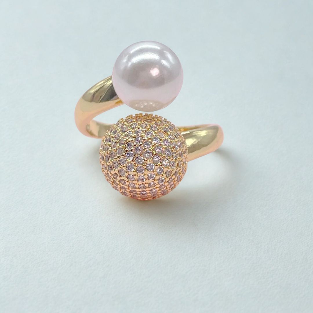 Anillo Dama Ajustable Diseño de Esfera con Perla