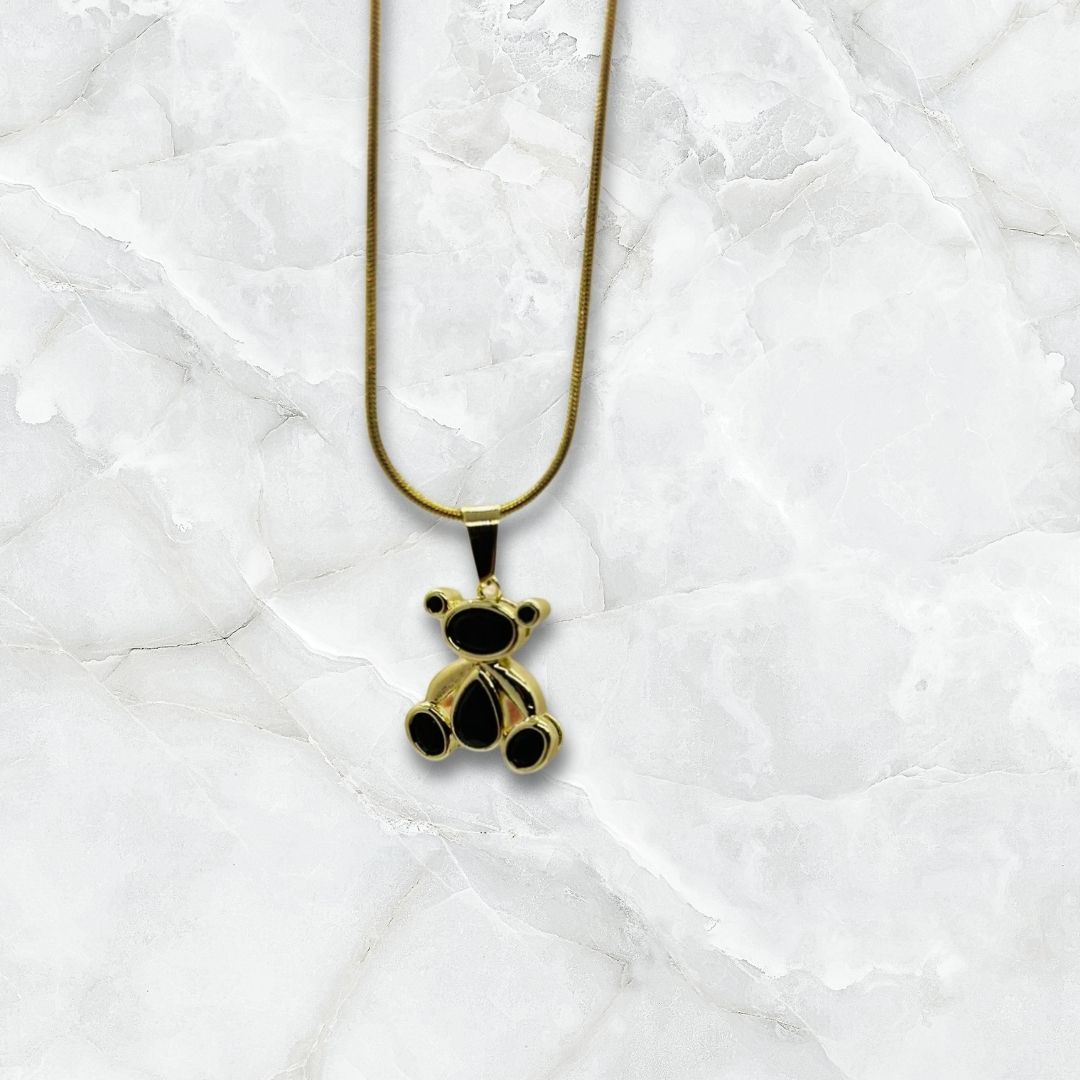 Dije y Cadena con Diseño de Oso Color Negro